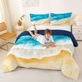 thumbnail image 3 of jejeloiu Watercolor Ocean Waves Full Size Comforter Sets,Sand Beach Print Bedding Comforter Set For Boys,Blue Beige,Navy Blue Reversible,3-Piece,1 Comforter and 2 Pillowcases, 3 of 7