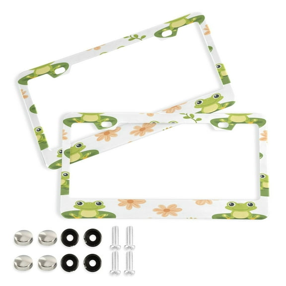 2 Pack Aluminum Alloy License Plate Frame Universal Car License Plate Cover with 2 Holes with Free Screws Cute Frog Pattern