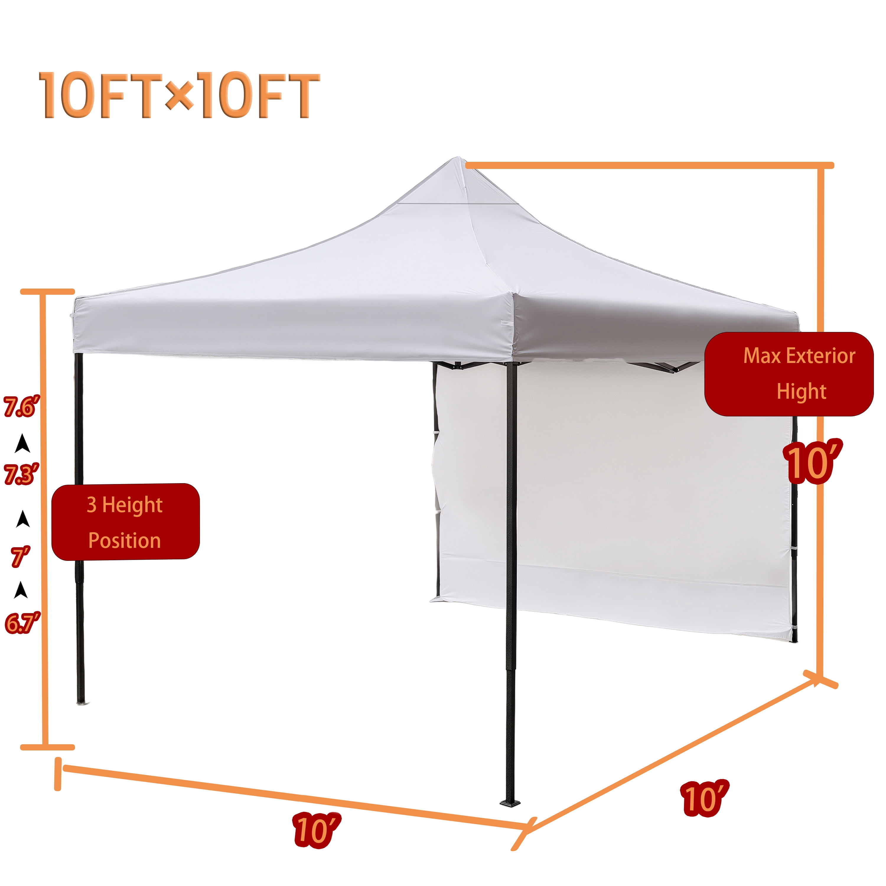 Leumius 10x10 ft Pop Up Canopy Tent with 4 Adjustable Heights (6.7-7.6 ft ) ,Portable Gazebo Instant Canopy for Camping Beach,White