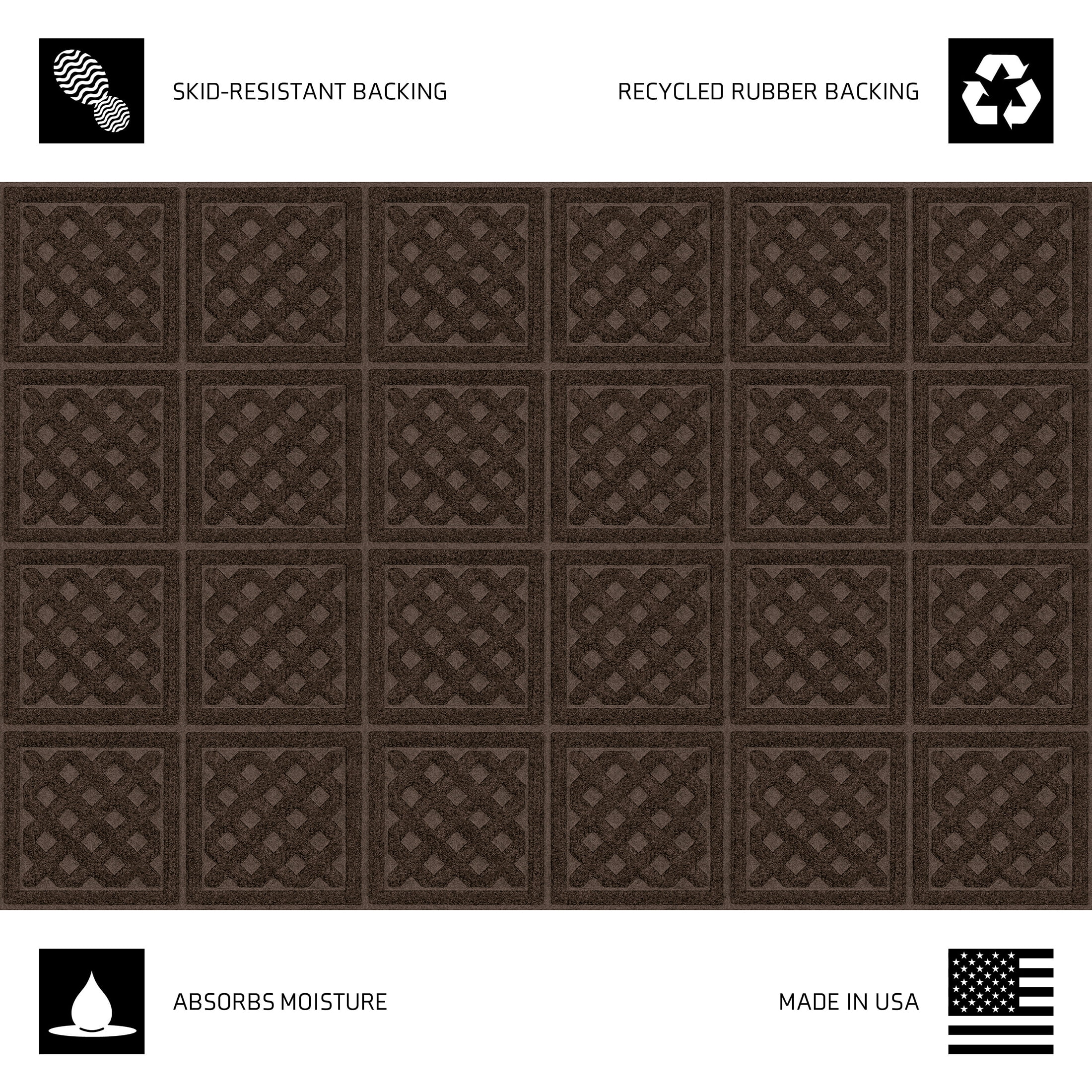 Mainstays Textures Lattice Polyester and Rubber Backed Doormat 2' x 3', Walnut