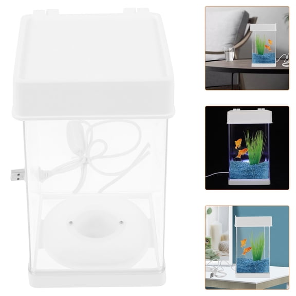 HEANUJJ Transparent Plastic Fish Tank with LED Light Decorated for Office Tabletop