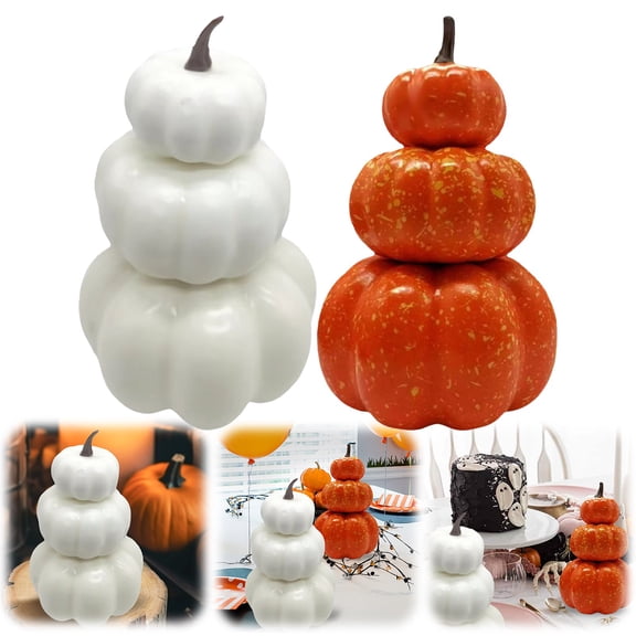 CPHDW7 Stacked Pumpkin Decor, Artificial Cracked Tower Pumpkins, Lifelike Fall Thanksgiving Halloween Home Decor