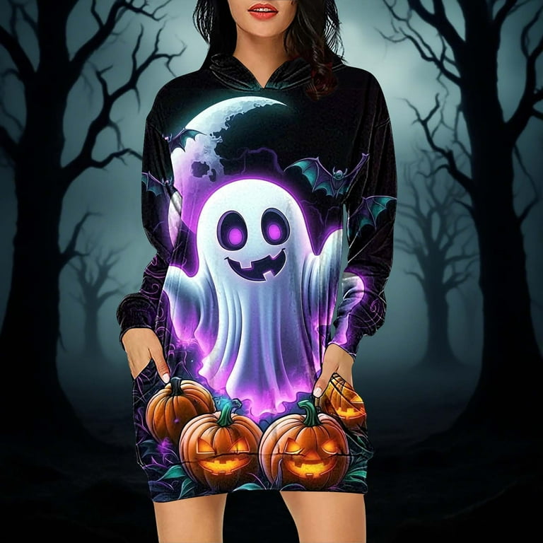 Taqqpue Halloween Print Hoodie Dress for Women Fashion Ghost Pumpkin Witch Mini Dresses Long Sleeve Outfit Cosplay Party Dress with Pockets - Walmart.com Taqqpue Halloween Print Hoodie Dress for Women Fashion Ghost Pumpkin Witch Mini Dresses Long Sleeve Outfit Cosplay Party Dress with Pockets - Walmart.com