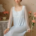 thumbnail image 4 of Defitshape Women's Long Sleeve Nightgown Soft Vintage Long Princess See Through Victorian Night Gown Sleep Dress Blue Medium, 4 of 4