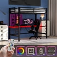thumbnail image 2 of Twin Size Gaming Loft Bed with U-Shaped Desk and RGB LED Lights, Heavy Duty Metal Bunk Bed Frame with Power Outlets & Safety Rails for Small Bedrooms, Black, 2 of 9