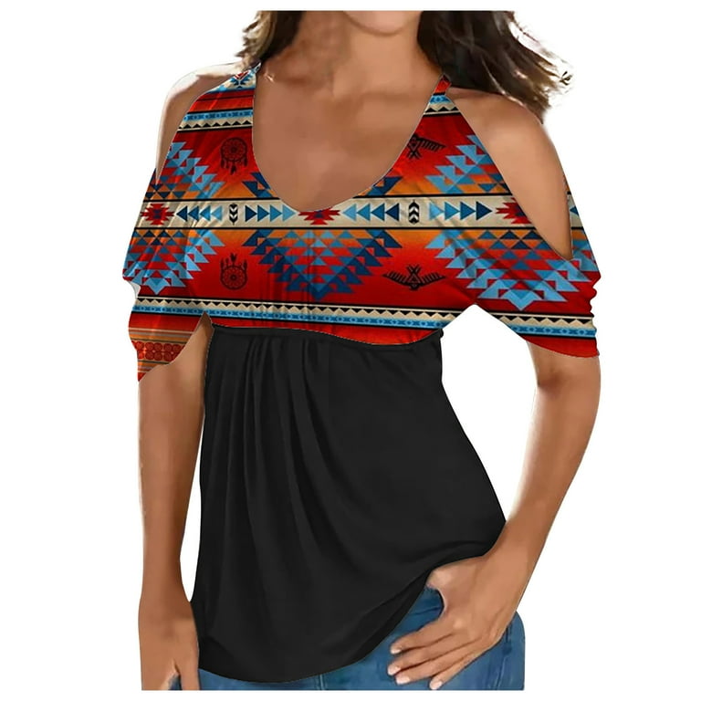 RQYYD Reduced Women s Cold Shoulder Tops Pleated Empire Waist