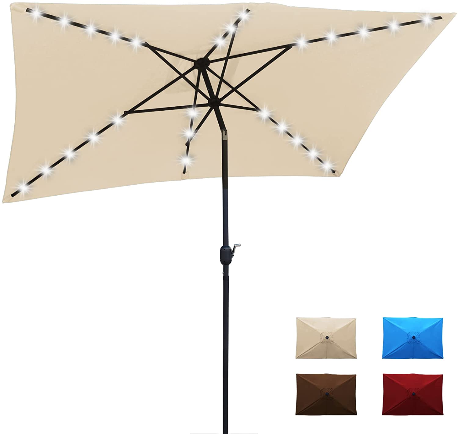 GUAIPOU 10 by 6.5 ft Solar Powered LED Patio Umbrella Rectangular