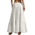 thumbnail image 3 of Women's Boho Flowy White Maxi Skirt Ruffle Elastic Waist Long Skirts, Casual High Waist Tiered Skirt for Women, 3 of 7