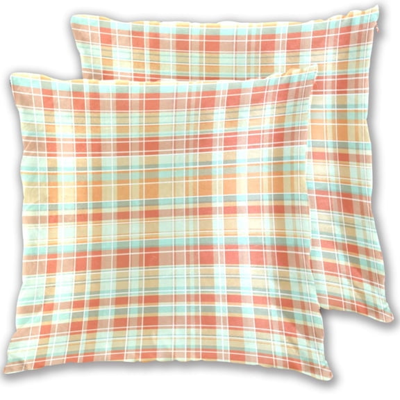 Orange Red Lines Grid Throw Pillow Covers 16x16 Inch 2 Packs Decorative Square for Living Room Couch Bed Sofa