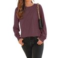 thumbnail image 2 of Womens Long Sleeve Tops Pleated Crew Neck Business Casual Blouses Fashion Clothes Wine Red M, 2 of 6