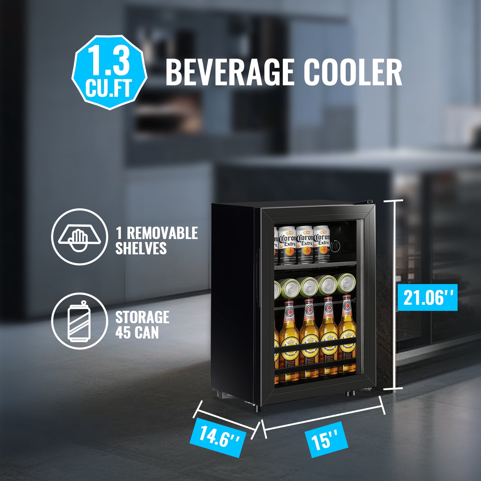 TACOOL Small Beverage Cooler 45 Can Beverage Refrigerator Cooler, 1.3Cu.Ft Drink Mini Fridge Glass Door for Soda Beer Black