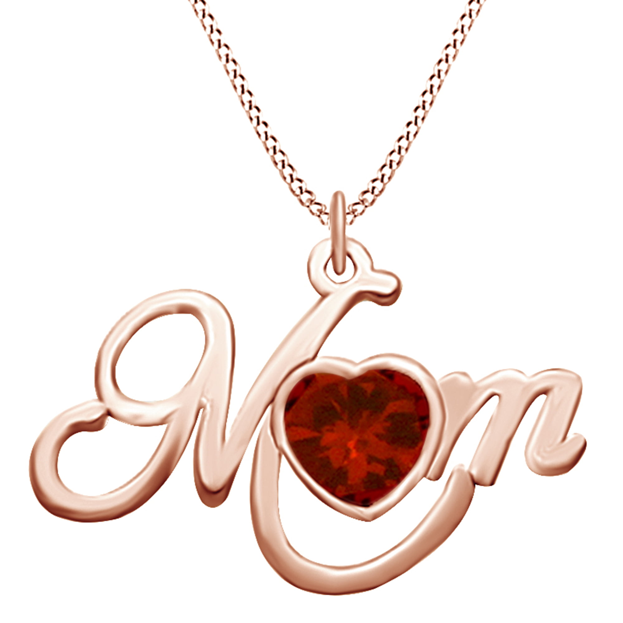 Mother's Day Jewelry Gifts Heart Cut Simulated Garnet Heart Mom Pendant  Necklace In 14k Rose Gold Over Sterling Silver