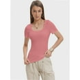thumbnail image 5 of Women's Summer Scoop Neck Short Sleeve T-Shirts Ribbed Knit Slim Fitted Casual Basic Top, 5 of 6