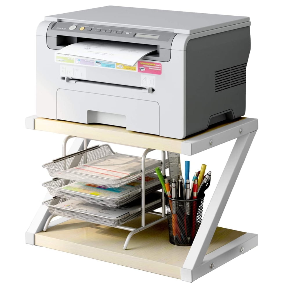 Lowestbest Desktop Stand for Printer, Desktop Shelf with 2-Tier Tray, Light Beige Lowestbest Desktop Stand for Printer, Desktop Shelf with 2-Tier Tray, Light Beige