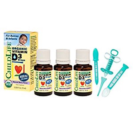 Child Life Organic Vitamin D3 Liquid 0338 Fluid Ounce 10 Ml 3 Pack With Medicine Dispenser Kit
