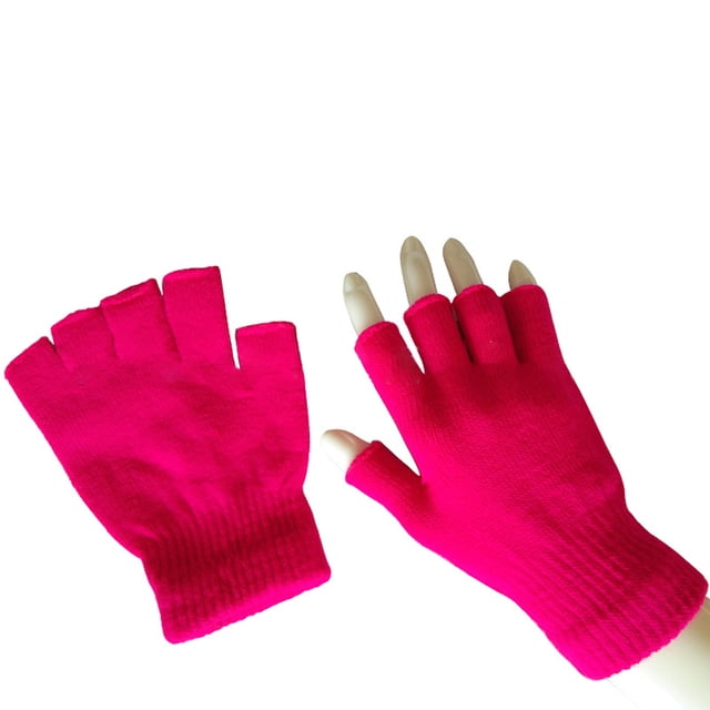 Gants Tricotés Mi-Doigts Chauds d'Hiver pour Hommes et Femmes Couleur Unie