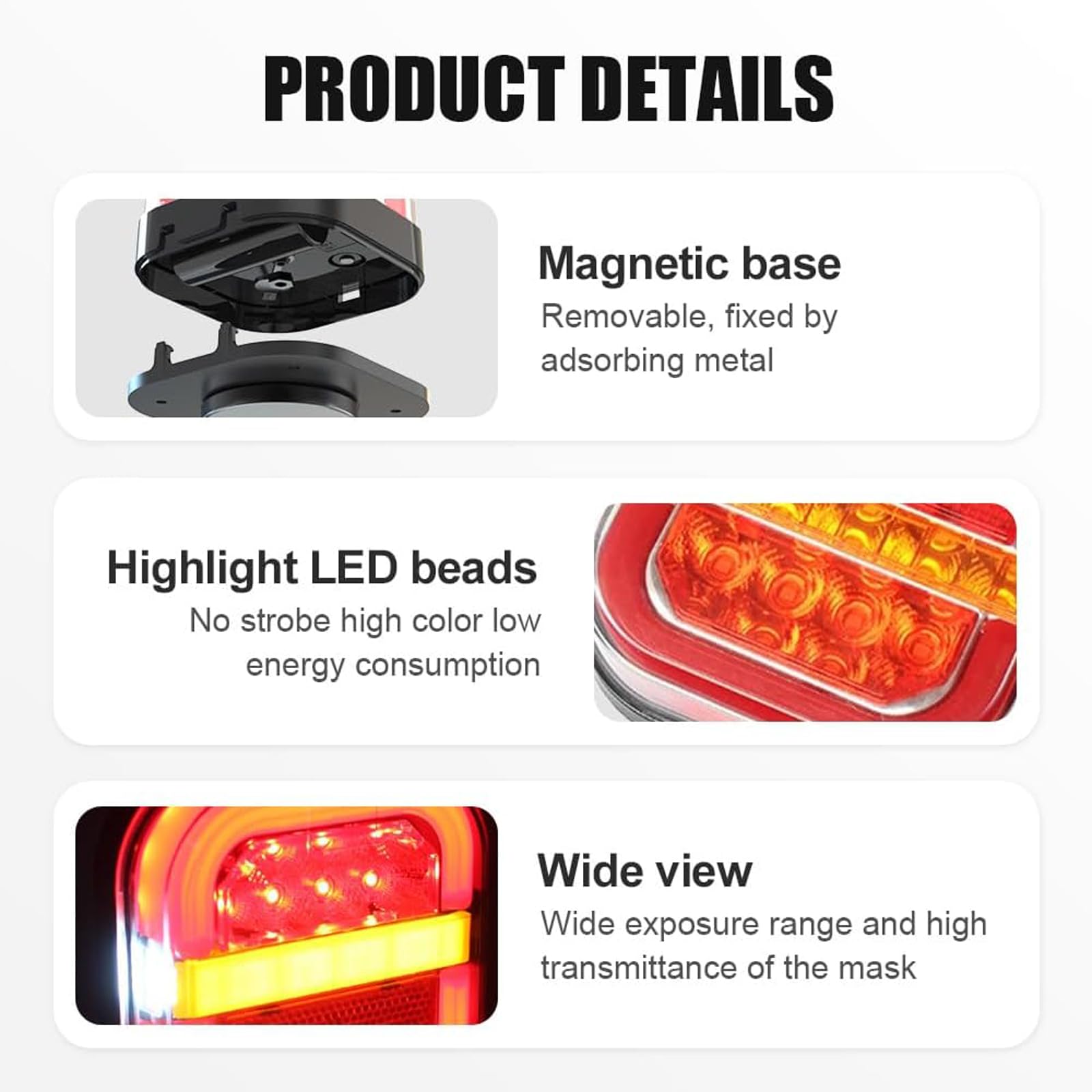 Trendfetchus Wireless Tail Lights, Car LED Trailer Lights, Wireless Magnetic Taillights, Magnetic Tail Lights for Trailers, Bluetooth Trailers Lights, 2-in-1 Warning/Lighting
