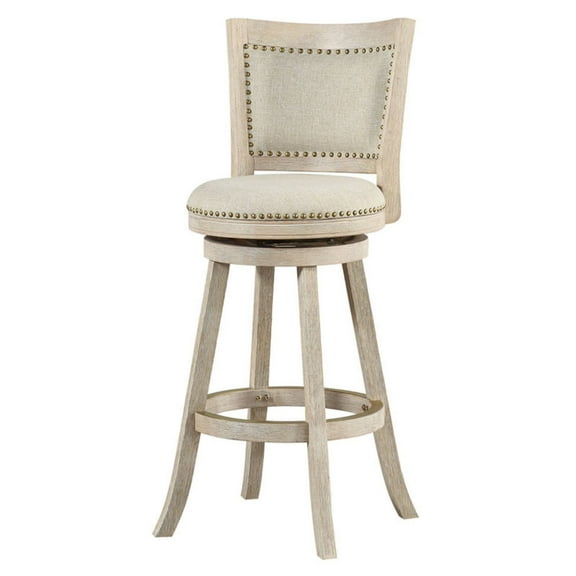 Boraam Melrose 29in. High Back Swivel Wood Bar Stool, Ivory Wire-Brush Finish