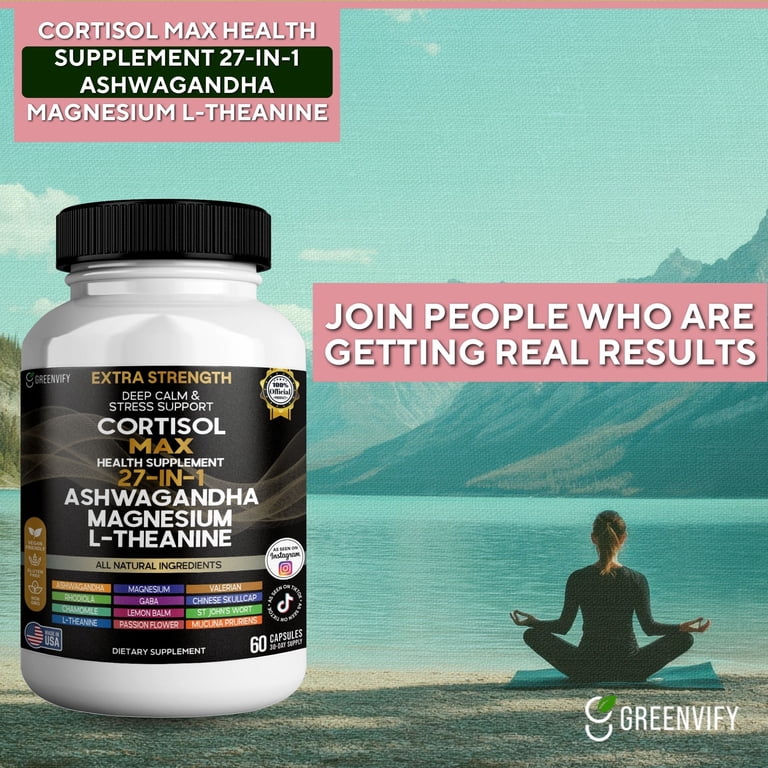 l carnitine and cortisol GreenVify Cortisol Max Health Supplement 27-in-1 – Ashwagandha, Magnesium &  L-Theanine Daily Stress Balance & Wellness Support