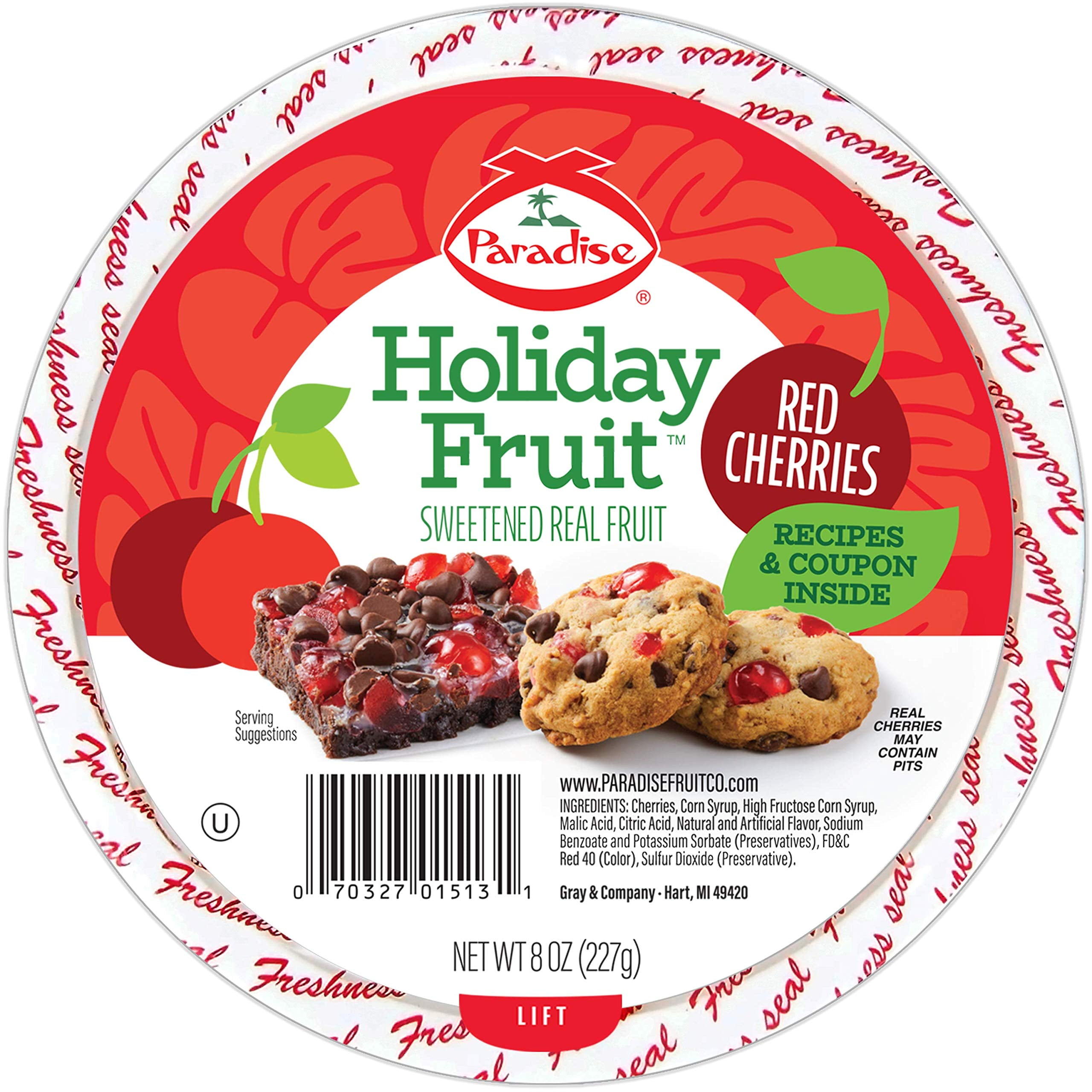 Paradise Candied Green Cherries for Baking, Whole, 8 Ounce