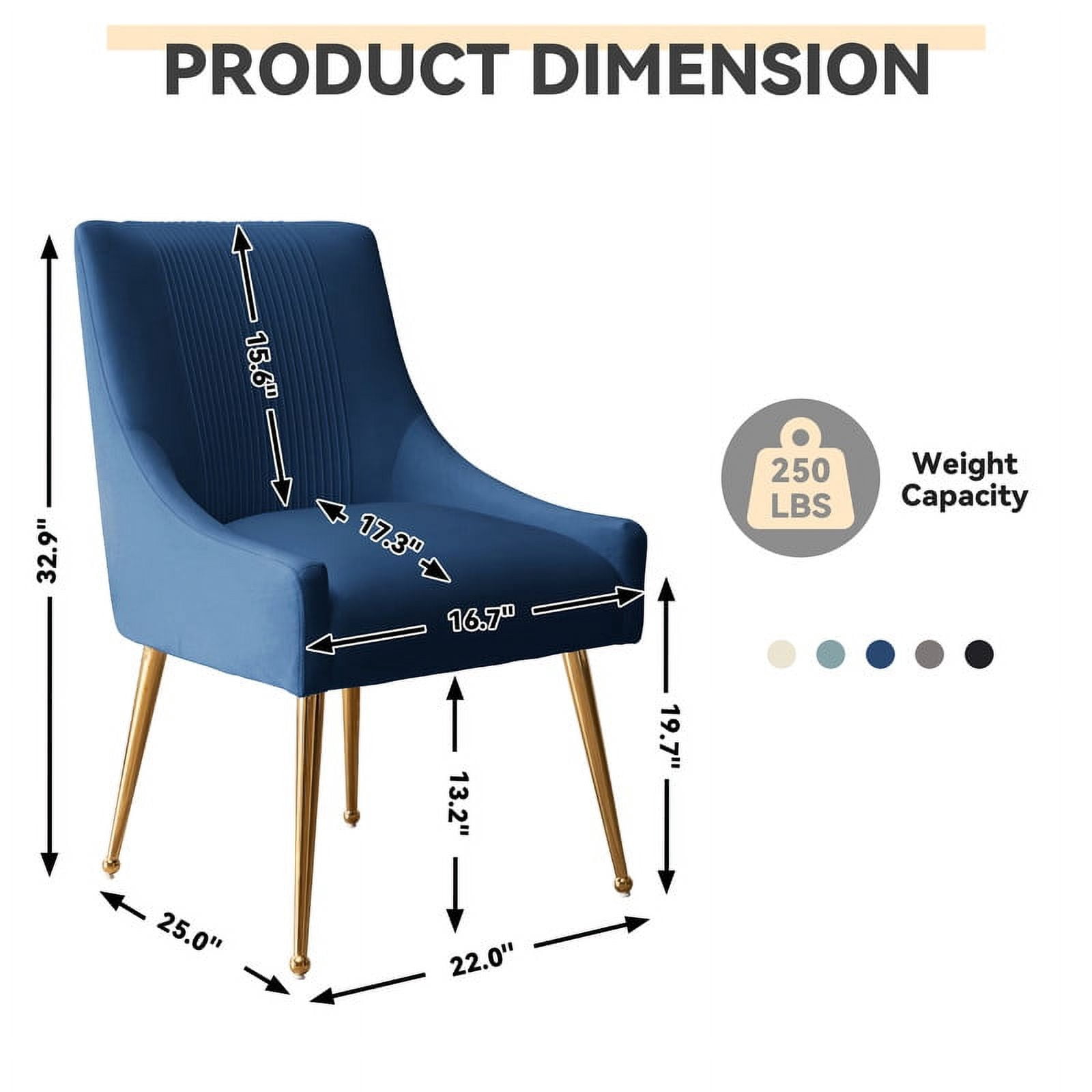 SEYNAR Modern Glam Boucle Pleated Velvet Accent Dining Chair, Set of 6 for Living Room with Rear Handle（Navy）