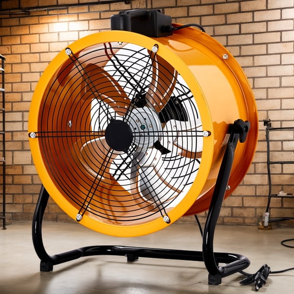 18 Inch Mobile Industrial Barrel Floor Fan 110V 218W US Standard Pure Copper Motor Carry Handle Orange Yellow Housing High Velocity Air Circulation Equipment