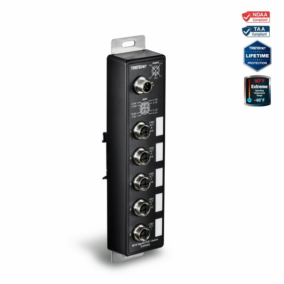 TRENDnet TI-XPG50, 5-Port Industrial EN50155 M12 Gigabit PoE  Railway
Switch