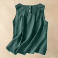 thumbnail image 6 of Crgrtght Women Linen Curved Hem Round Neck Sleeveless Casual Basic Loose Tank Tops Button Shirt, Green M, 6 of 7