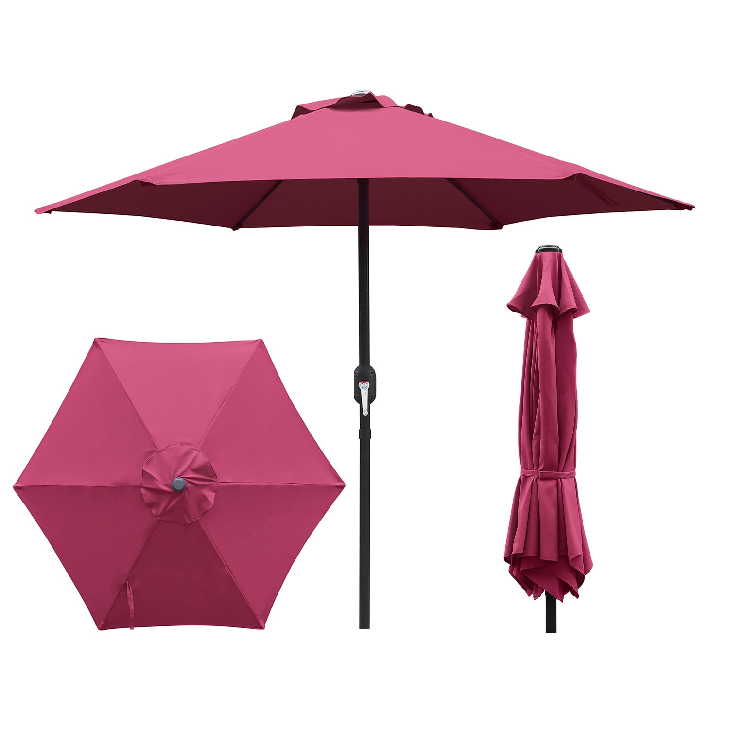 Kool 7.5ft Patio Umbrella with Crank Handle Outdoor Market Umbrella with 6 Sturdy Umbrella Ribs Waterproof for Garden Deck Backyard Pool, Burgundy