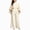 Beige, variant on Women's Elegant 2 Piece Pantsuit Set, Mock Neck Batwing Sleeve Top And High Waist Pleated Wide Leg Trousers Office Outfit,Women's,Size S-XXL