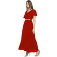 thumbnail image 2 of eloria Women's Georgette Frilled Design V Neck Sleevless Party Long Maxi Dress, Color : Red | Size : XL, 2 of 6