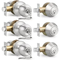 3 Pack Keyed Entry Door Knob and Single Cylinder Deadbolt Combination Set in Satin Nickel, Exterior Door Knob with Deadbolt, Keyed Alike Door Lock Sets Deadbolt Combo