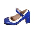 thumbnail image 2 of Miluxas Womens Retro Shoes Chunky Heeled Mary Jane Mid Block Heel Pumps Blue 5.5(36), 2 of 9