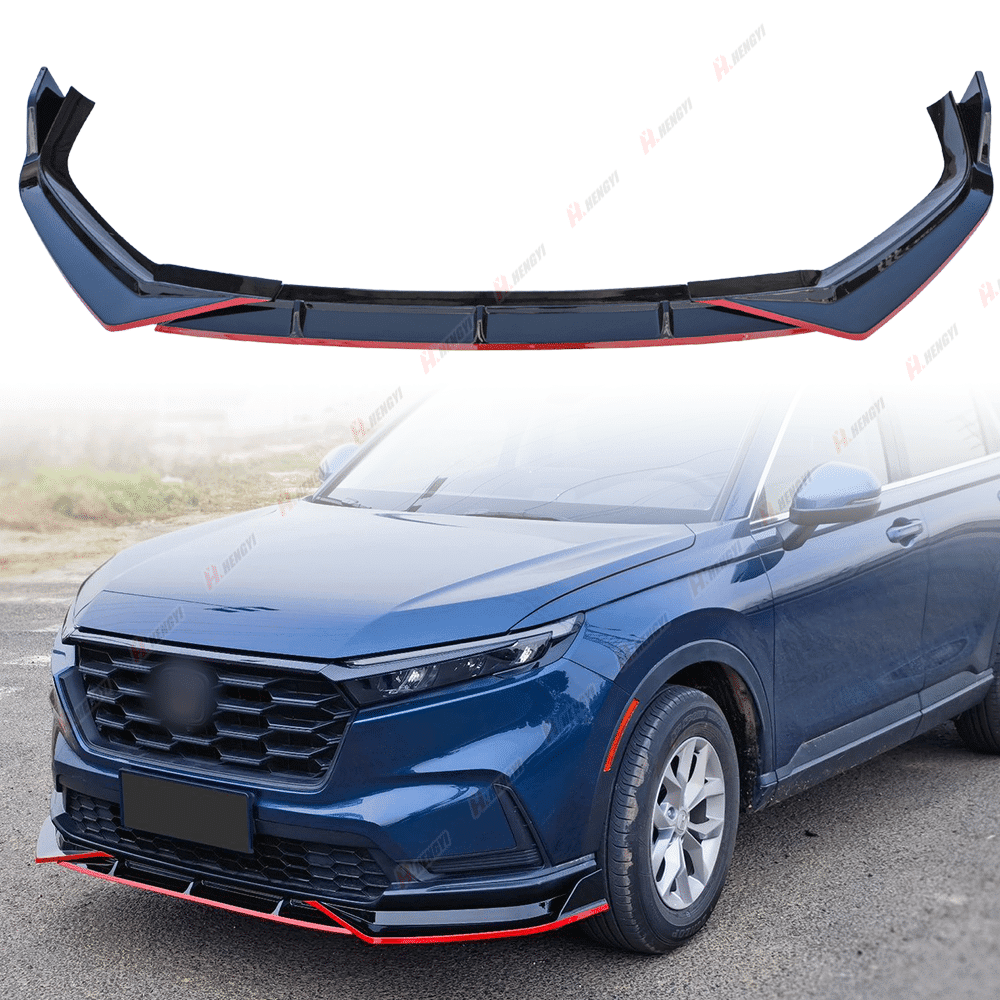 3pcs Set Front Bumper Lip for Honda CR-V CRV 6th 2023, Front Spoiler Diffuser Front Splitter Lip Body Kit Spoiler, Gloss Black Painted with Red Trim Painted