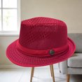 thumbnail image 6 of Men Women Summer Straw Pie Hat Boater Derby Fedora Sun Hats Straw Panama Hat Fedora Beach Sunhats Hats Costume Red Free Size, 6 of 6