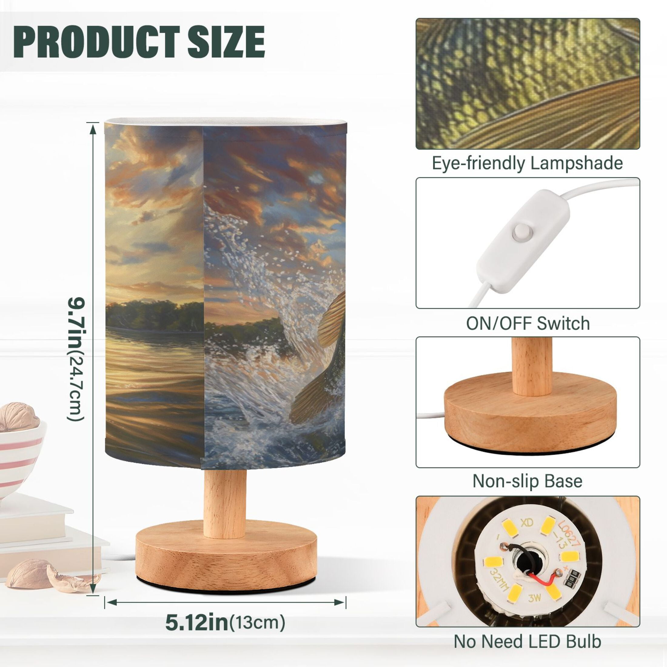 Desk Lamp Bedside Lamp 5.12x9.7In LED Lamp With USB Charging Interface For Bedroom Living Room Office Study Stylish Decoration Golden Fish