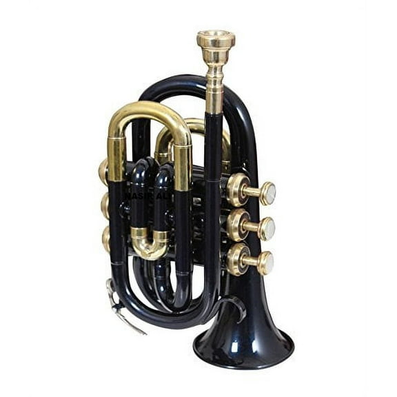 Sai Musical Store Bb POCKET TRUMPET Low Pitch Brass Musical Instrument | BLACK