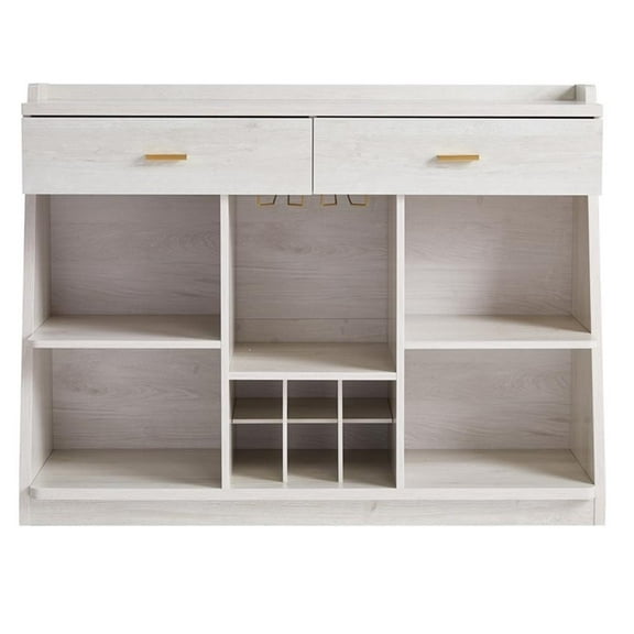 Furniture of America Flyn Wood Multi-Storage Wine Cabinet in White Oak