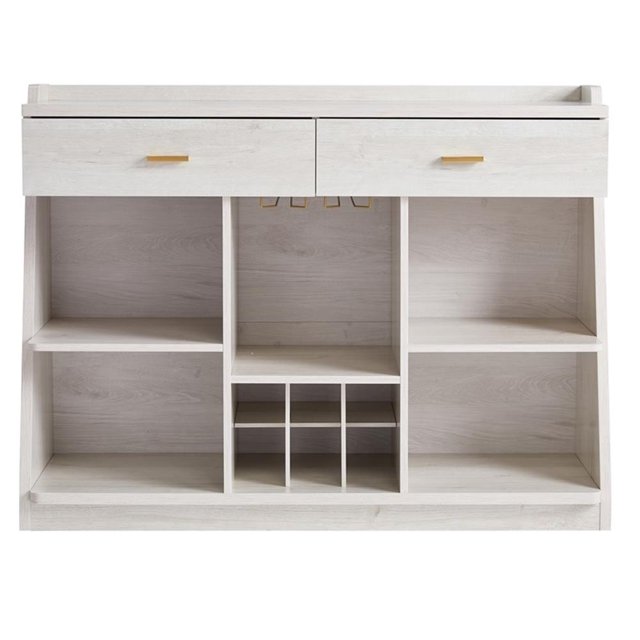 Pemberly Row Armoire à Vin en Bois de Style Ferme avec Rangements Multiples en Chêne Blanc