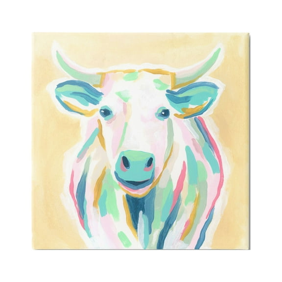 Stupell Industries Pastel Smiling Cattle Animals & Insects Painting Gallery Wrapped Canvas Print Wall Art, 30 x 30