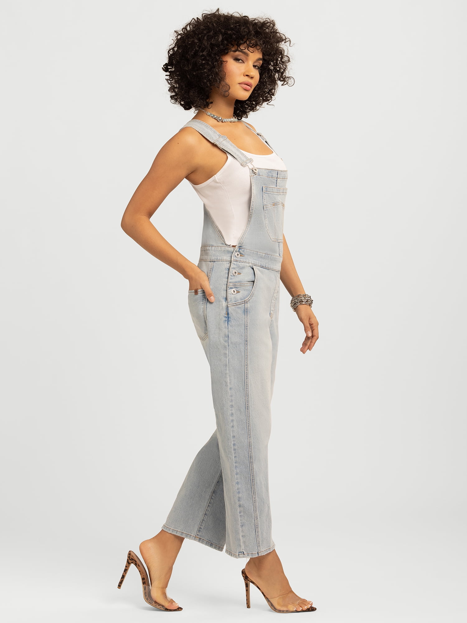 Jessica Simpson Women's Cropped Barrel Leg Denim Overalls, 26" Inseam, Size XS-XL
