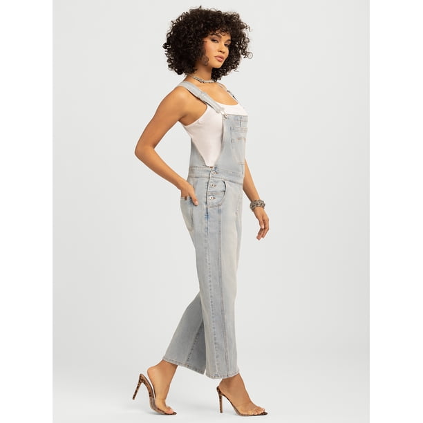 Jessica Simpson Women's Cropped Barrel Leg Denim Overalls, 26