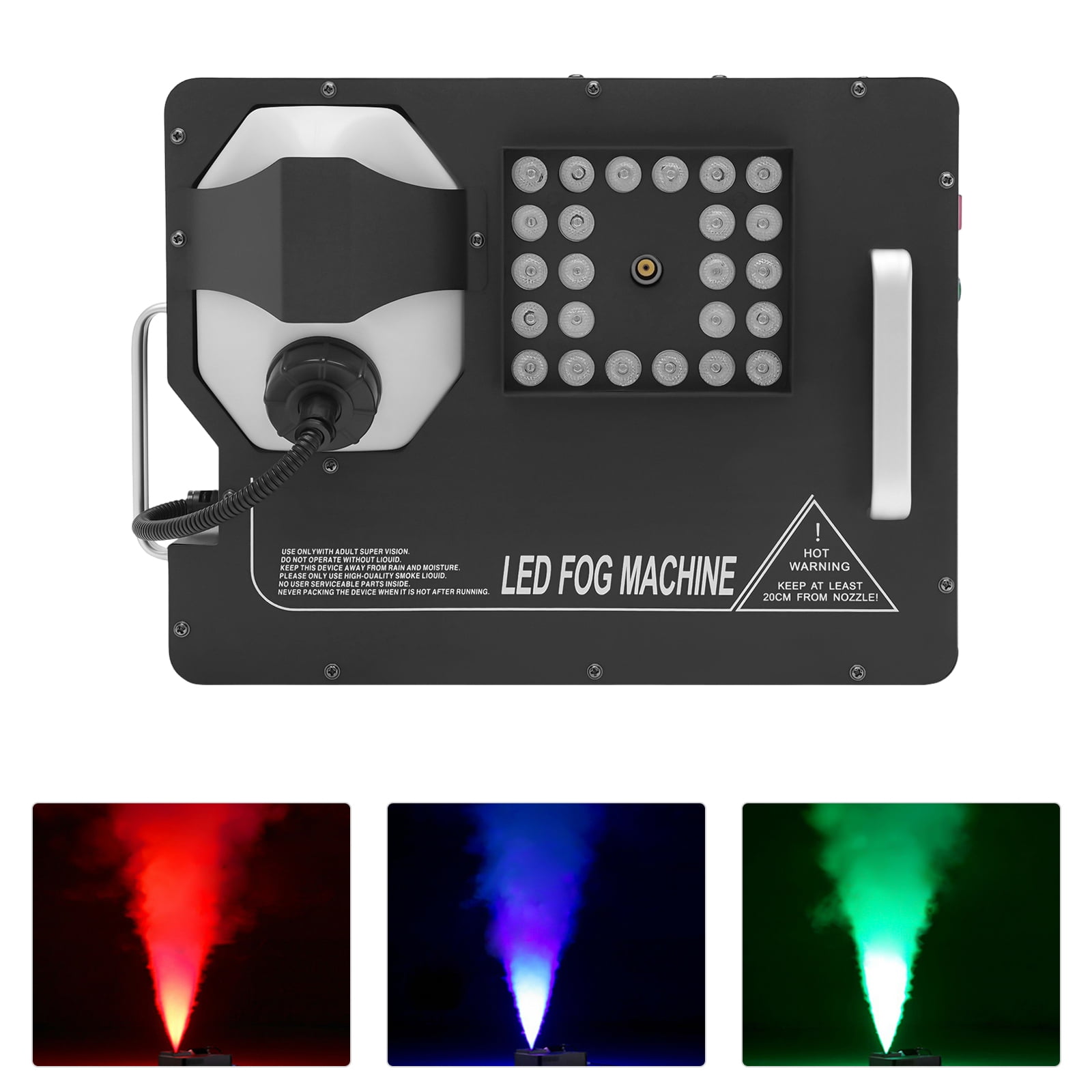 1500W Fog Smoke Machine, 24 LED 3-In-1 Vertical Upspray Fogger with Wireless Remote Controller for Creating A Boisterous Atmosphere of Wildness.