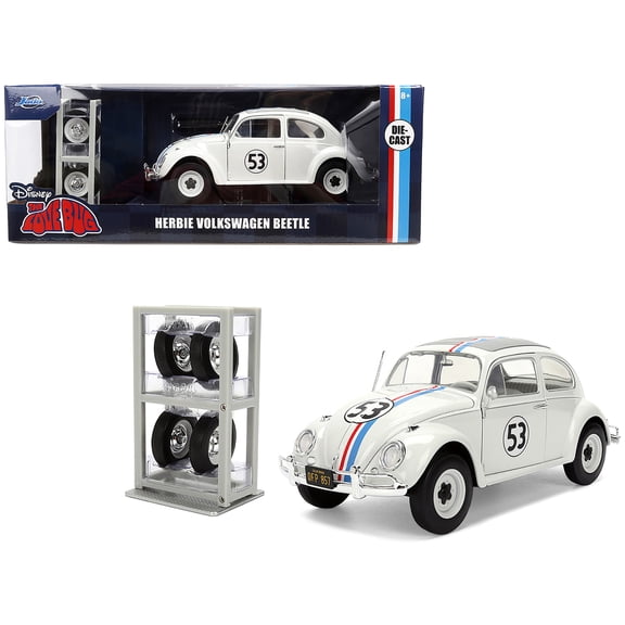Volkswagen Beetle #53 "Herbie" White with Stripes "The Love Bug" (1968) Movie with Extra Wheels 1/24 Diecast Model Car by Jada