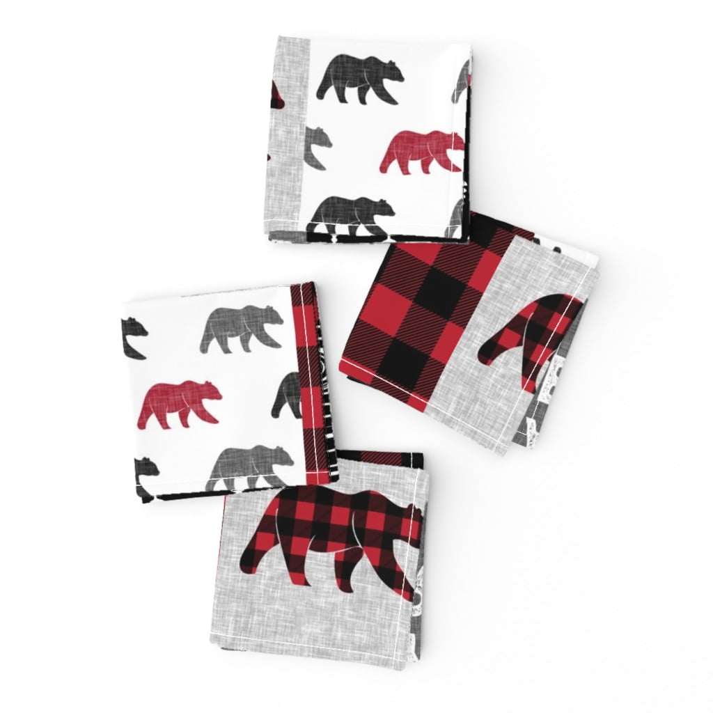 Lumberjack Buffalo Plaid Nursery Wall Art for Boy with Bear and Deer Canvas Printed