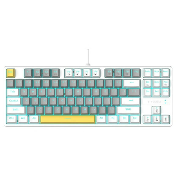80% Mechanical Gaming Keyboard with Blue Switch, E-YOOSO LED Blue Backlit Keyboard, 87 Keys Compact TKL Wired Computer Keyboard for Windows Laptop PC Gamer - Grey/White