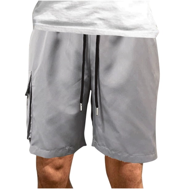 Hombres Casual Sólido Longitud de la rodilla Pantalones cargo con bolsillo Pantalones cortos elásticos con cordones rectos Pompotops oipoqjl41023
