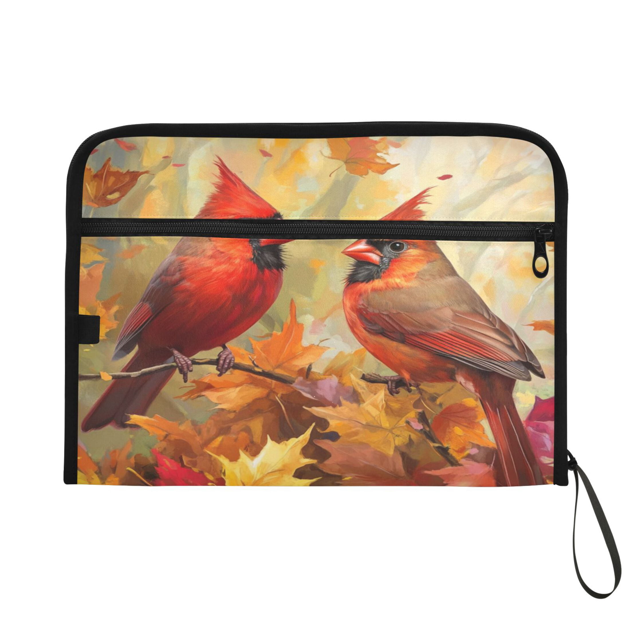 Accordion File Organizer with Zip Closure 13 Pockets Expanding File Folder Letter A4 Paper Document Organizer for Home Office Red Birds