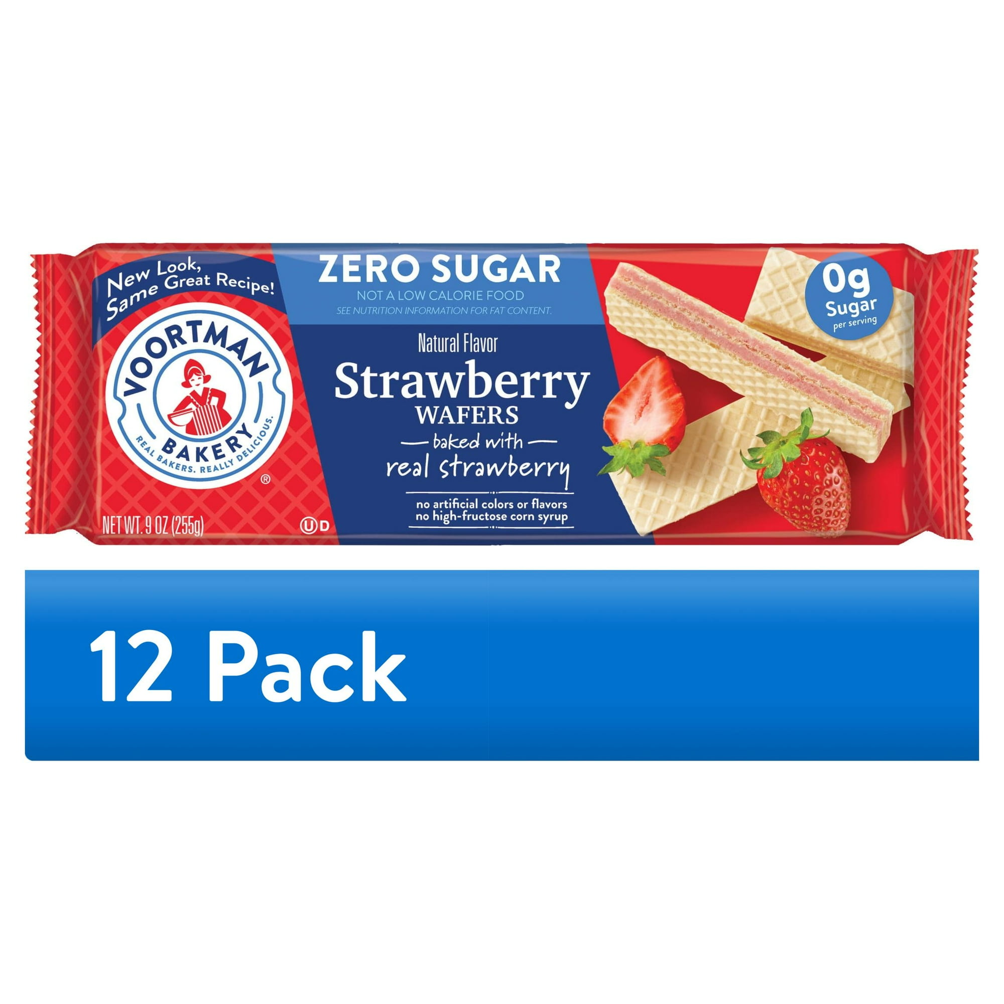(12 pack) VOORTMAN Bakery Zero Sugar Strawberry Wafer Cookies 9 oz