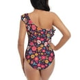 thumbnail image 5 of Sikiie Apricot color Skull flower Print Women One Piece Swimsuits Tummy Control One Shoulder Bathing Suits Ruffle Swimwear, From S to XXL-XX-Large, 5 of 6